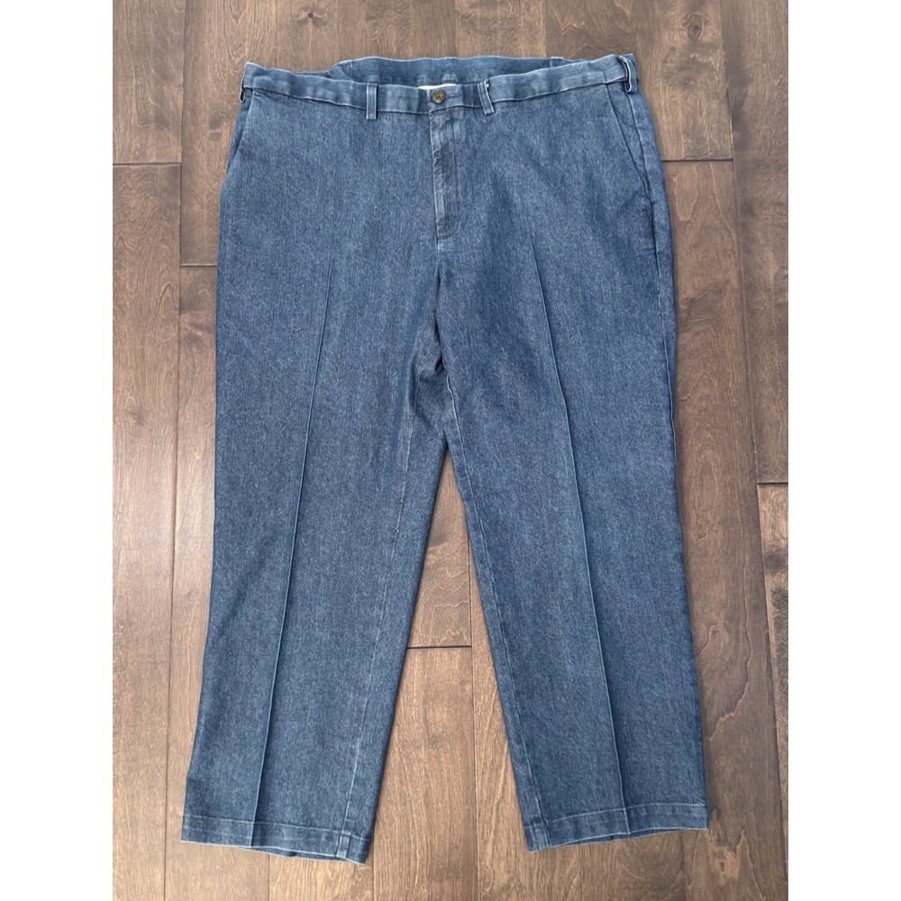 Haggar Classic Fit Flat Front Blue Jeans Pants Mens Size 44X29 Expandable Waist